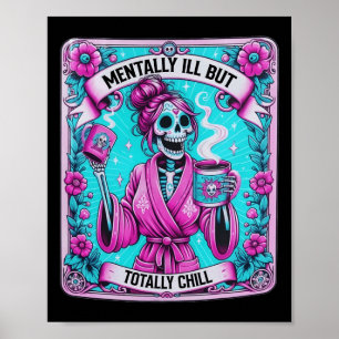 Póster Skeleton Coffee Tarot Card Mentalmente Mal Pero To