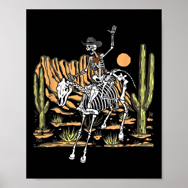 Póster Skeleton Cowboy Montando Caballo Halloween Rider C (Frente)