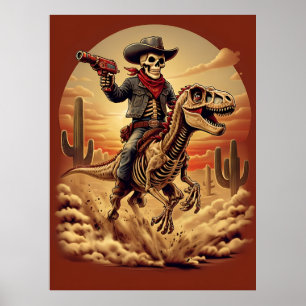 Póster Skeleton Cowboy montando Poster de dinosaurios - S
