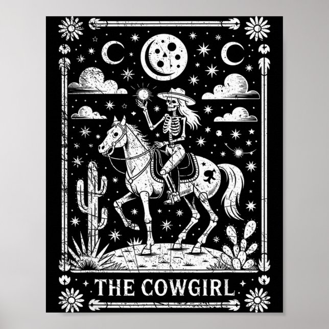 Póster Skeleton Cowgirl Riding Horse Tarot Card Gothic Ha (Frente)