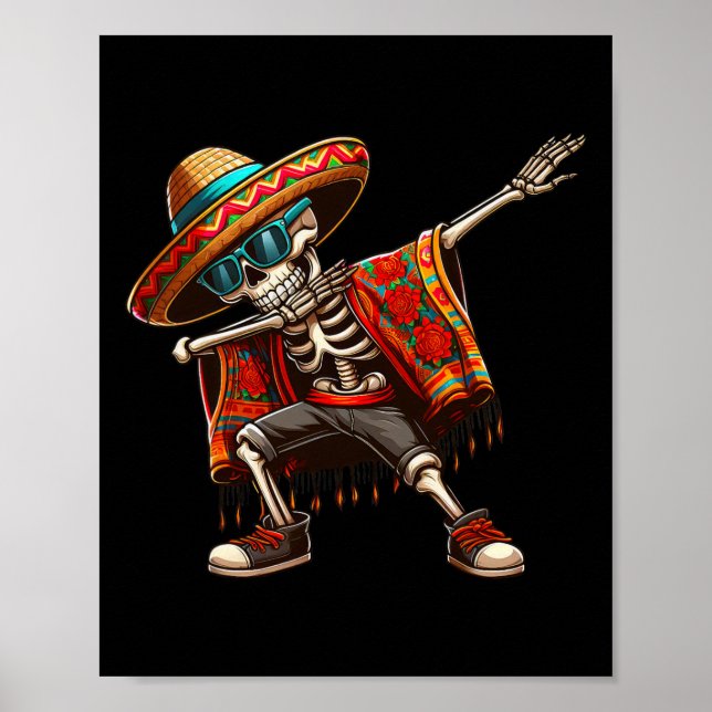 Póster Skeleton Dabbing Sombrero Poncho Cinco De Mayo Mex (Frente)