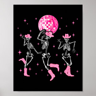 Póster Skeleton Dancing Disco Cowgirl Cowboy Skeleton