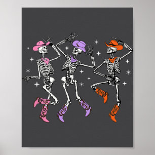 Póster Skeleton de baile retro occidental Halloween Cowbo
