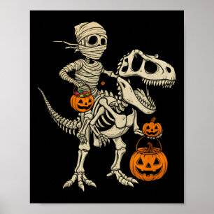 Póster Skeleton de la momia montando Dinosaurio T Niños R