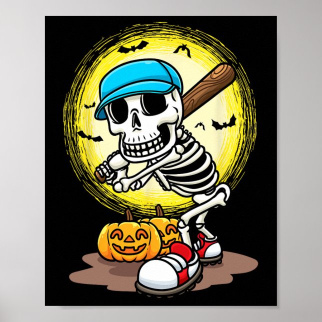 Póster Skeleton del jugador Softball Niños Halloween Niño (Frente)
