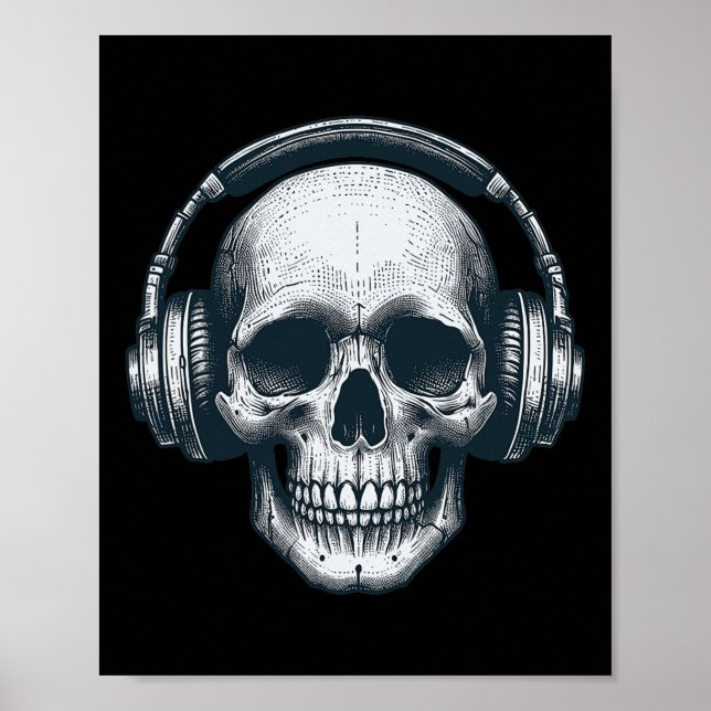 Póster Skeleton Dj Auriculares Hocico Músico De Calavera  (Frente)