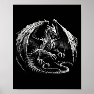 Póster Skeleton Dragón Mítico Fantasía Respiratoria Ha