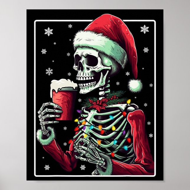 Póster Skeleton Drinking Cocoa - Funny Hot Chocolate Xmas (Frente)