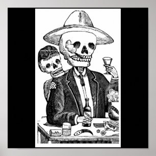 Póster Skeleton Drinking Tequila and Smoking