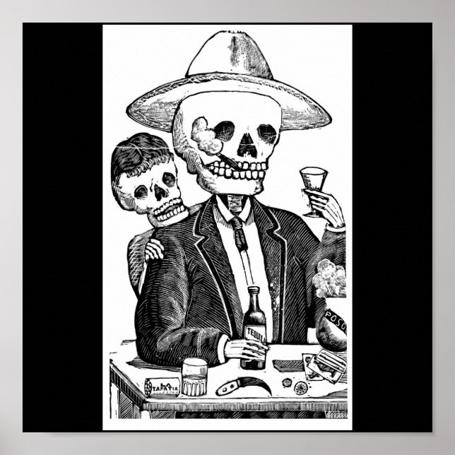 Póster Skeleton Drinking Tequila and Smoking (Frente)