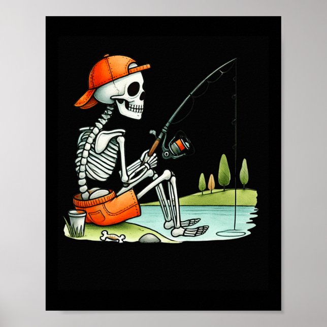 Póster Skeleton Fishing Halloween Costume Funny Fishing B (Frente)