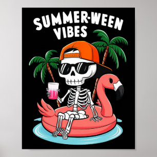 Póster Skeleton Flamingo Summerween Vibes Halloween