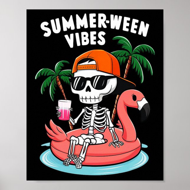 Póster Skeleton Flamingo Summerween Vibes Halloween (Frente)