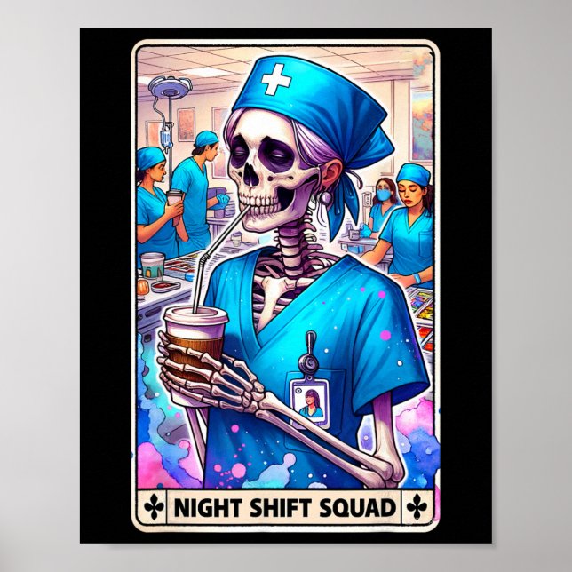 Póster Skeleton Funny Tarot Card Night Shift Squad Hallow (Frente)