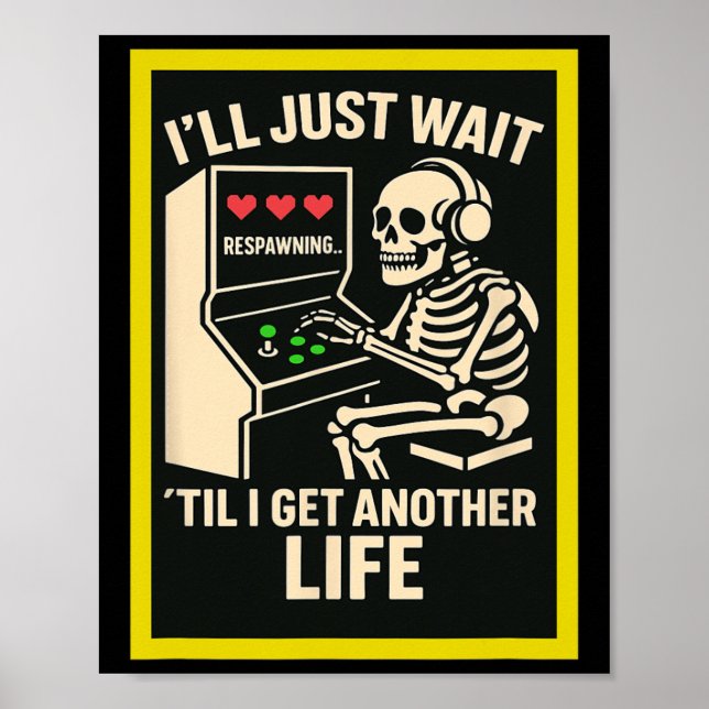 Póster Skeleton Gamer Arcade Design – Funny Retro Gaming  (Frente)