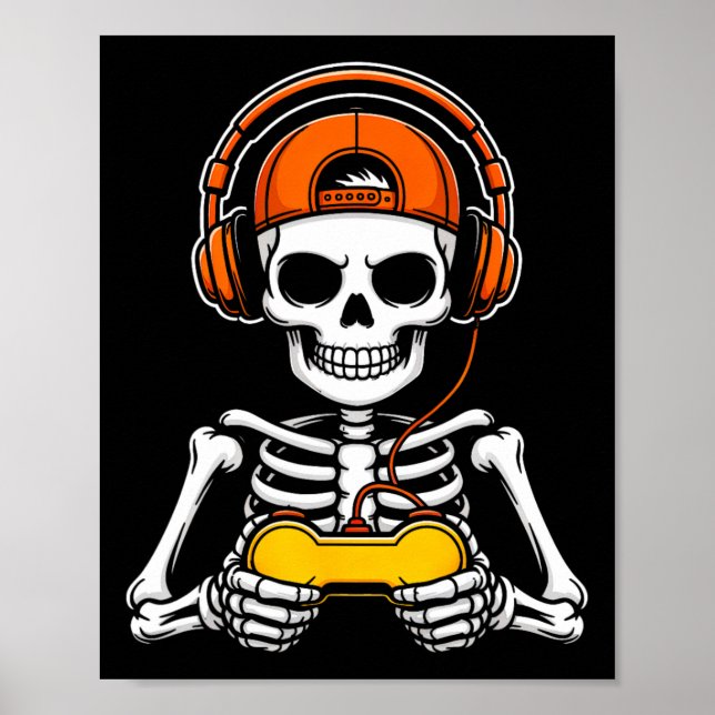 Póster Skeleton Gamer Funny Halloween Gaming Controller S (Frente)