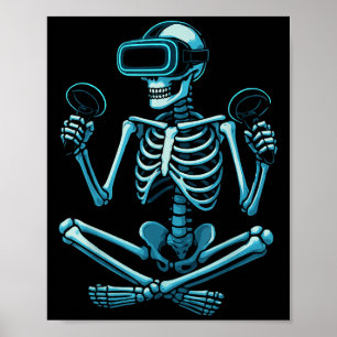 Póster Skeleton Gamer Vr Headset Divertido juego de Hallo
