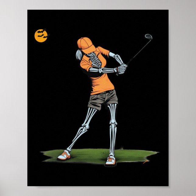 Póster Skeleton Golf Funny Halloween Golfing Sports Golfe (Frente)