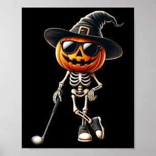 Póster Skeleton Golf Pumpkin Golfing Golfer Halloween Cos