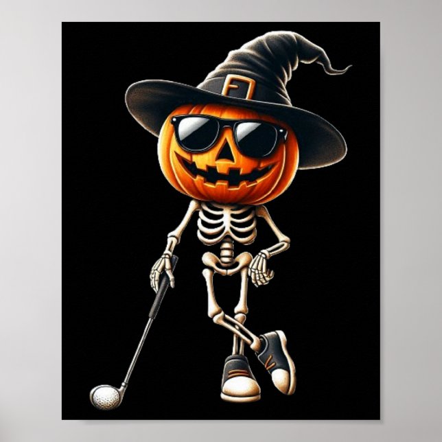 Póster Skeleton Golf Pumpkin Golfing Golfer Halloween Cos (Frente)