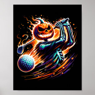 Póster Skeleton Golfing Halloween Pumpkin Golfer