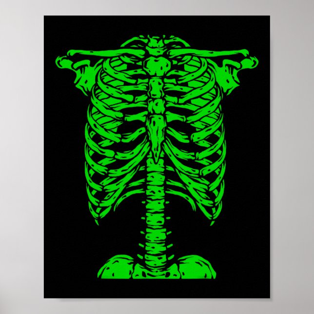 Póster Skeleton Green Rib Cage Bone Costume Halloween Gra (Frente)