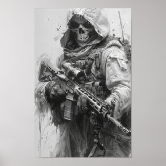 Póster Skeleton Grim Reaper con Poster de rifle de asalto