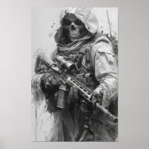 Póster Skeleton Grim Reaper con Poster de rifle de asalto