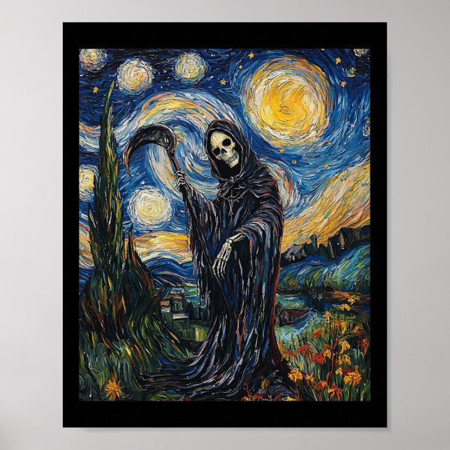 Póster Skeleton Grim Reaper - Estilo Van Gogh - Nig Starr (Frente)