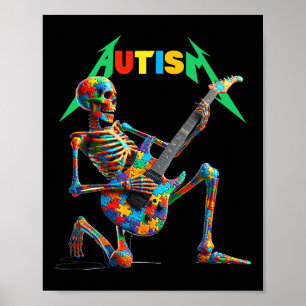 Póster Skeleton Guitar Player Rock Music Autism Awareness