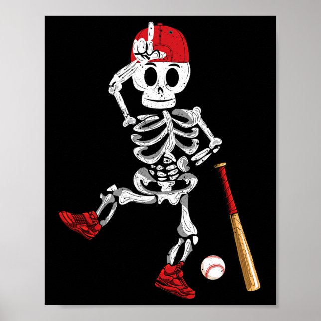 Póster Skeleton Halloween Funny Skeleton Béisbol (Frente)