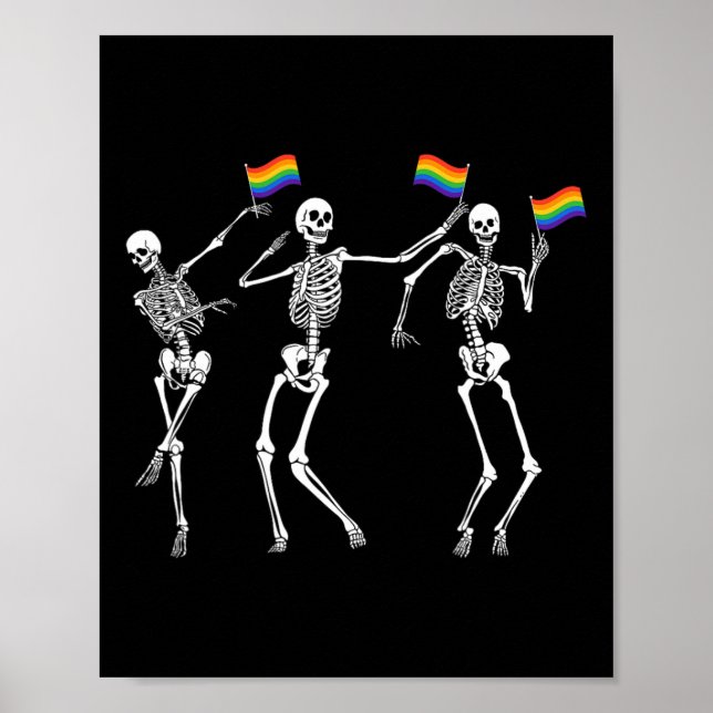 Póster Skeleton Halloween Lgbt Flag Skeleton Gay Pride Mo (Frente)
