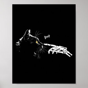 Póster Skeleton Halloween Mano Boop Mascota de gatos negr