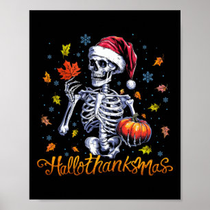 Póster Skeleton Halloween Mery Navidades Felices Hallogra