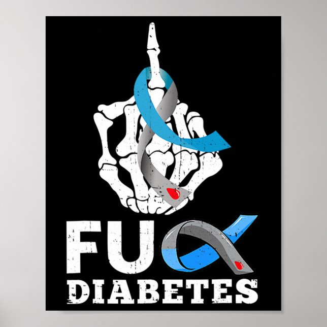 Póster Skeleton Hand Fck Diabetes Blue Ribbon Awareness M (Frente)