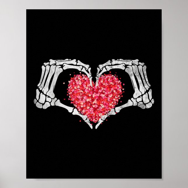Póster Skeleton Hand Heart Día de San Valentín Funny Bone (Frente)