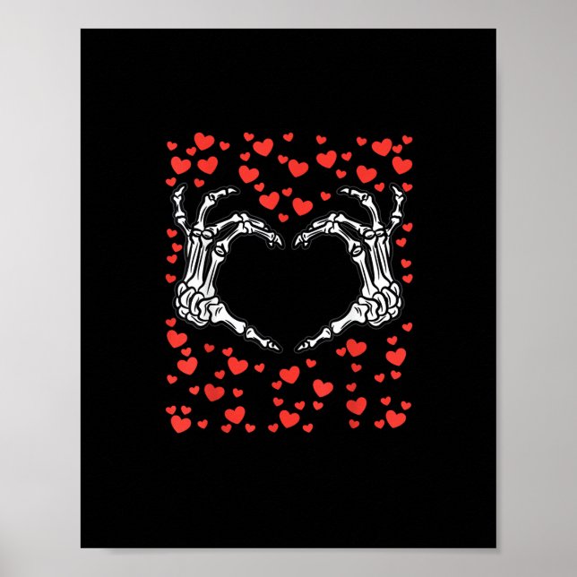 Póster Skeleton Hand Heart Día de San Valentín Funny Clas (Frente)