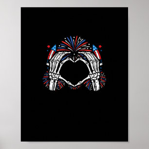 Póster Skeleton Hand Heart Estados Unidos Patriótico Amer