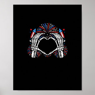 Póster Skeleton Hand Heart Estados Unidos Patriótico Amer
