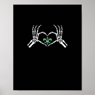 Póster Skeleton Hand Heart Mardi Gras