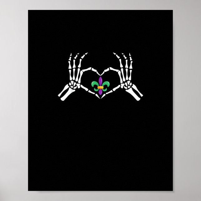 Póster Skeleton Hand Heart Mardi Gras (Frente)