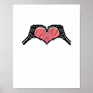 Póster Skeleton Hand Heart Rótulo Día de San Valentín Cla