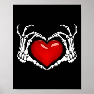 Póster Skeleton Hand Heart Rótulo Halloween Skeleton P