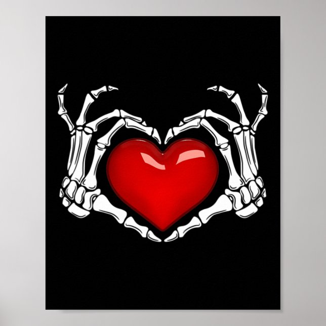 Póster Skeleton Hand Heart Rótulo Halloween Skeleton P (Frente)