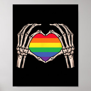 Póster Skeleton Hand Heart Rótulo Retro Halloween Lgbt Ll