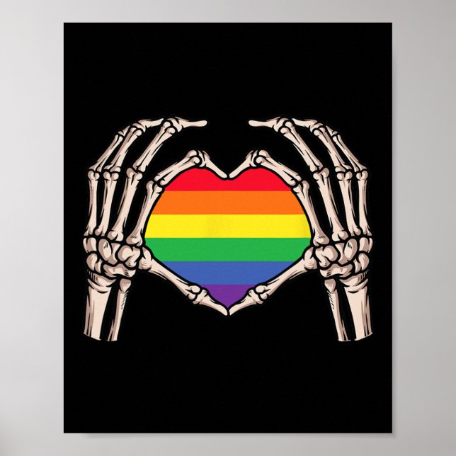 Póster Skeleton Hand Heart Rótulo Retro Halloween Lgbt Ll (Frente)