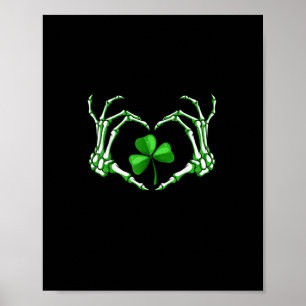 Póster Skeleton Hand Heart Shamrock St Patricks Day Paddy