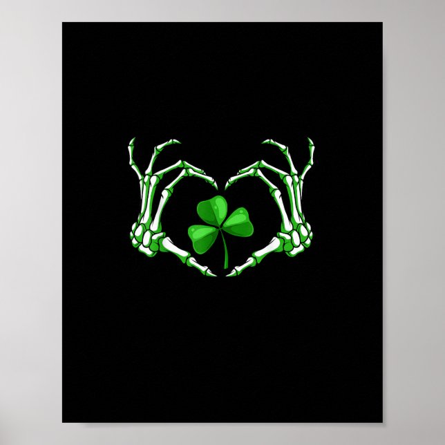 Póster Skeleton Hand Heart Shamrock St Patricks Day Paddy (Frente)
