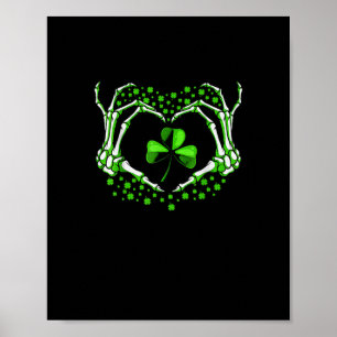 Póster Skeleton Hand Heart Shamrock St Patricks Day Paddy