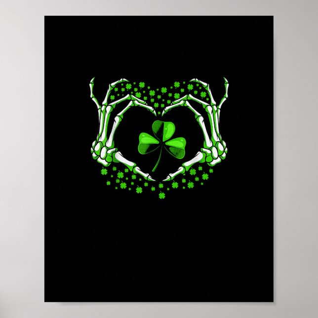Póster Skeleton Hand Heart Shamrock St Patricks Day Paddy (Frente)